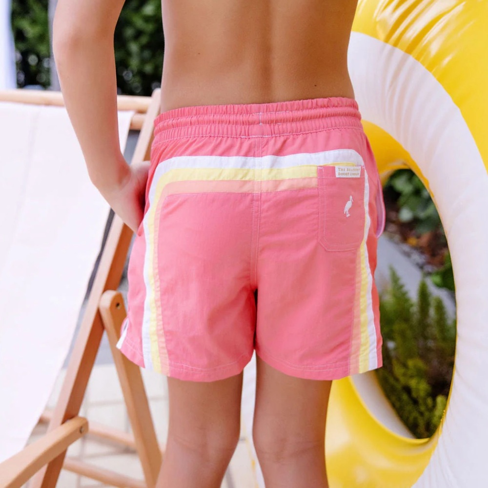 The Beaufort Bonnet Company Sarasota swim trunks parrot cay coral 18-24M